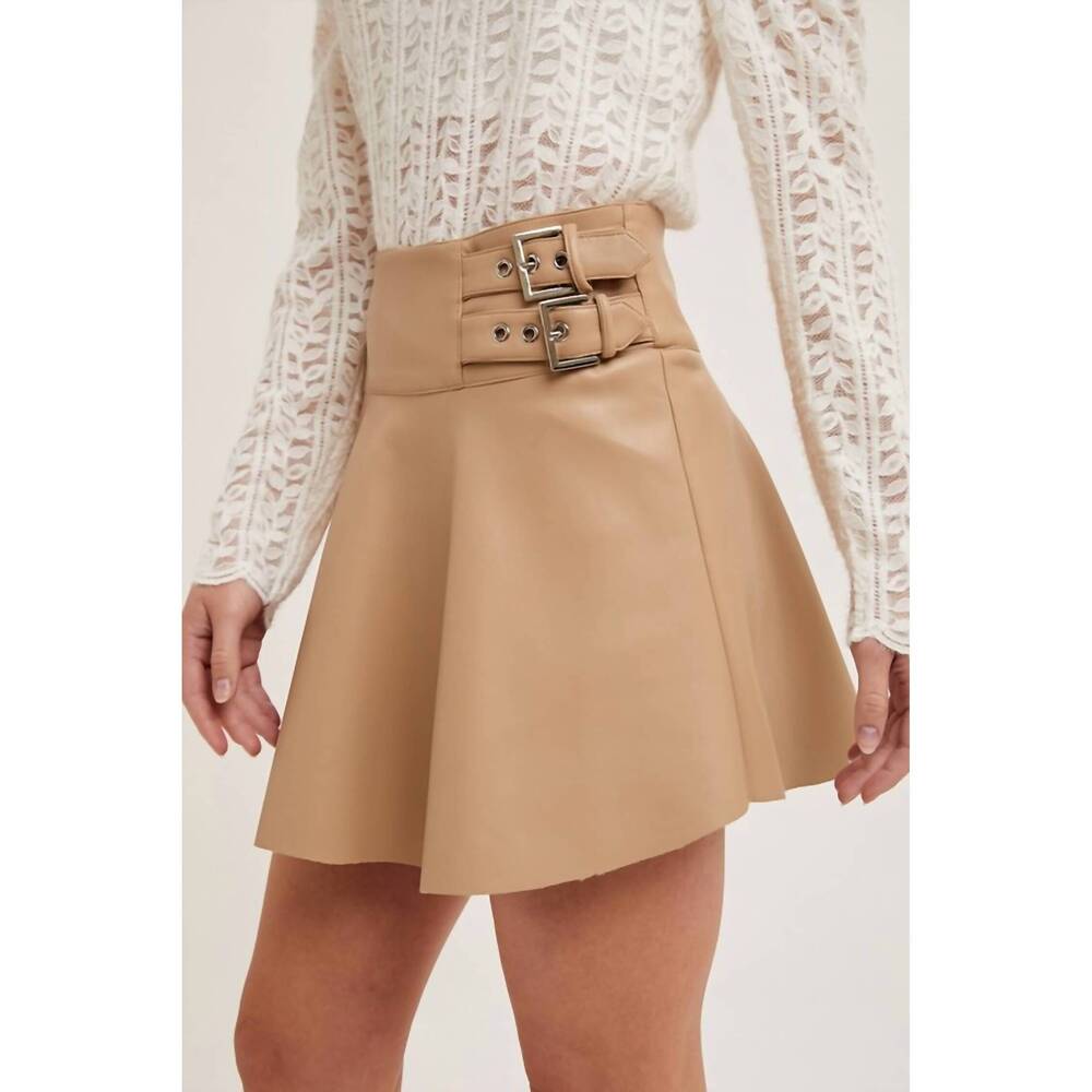 NEW BLUIVY faux leather side buckled skirt - beige in beige